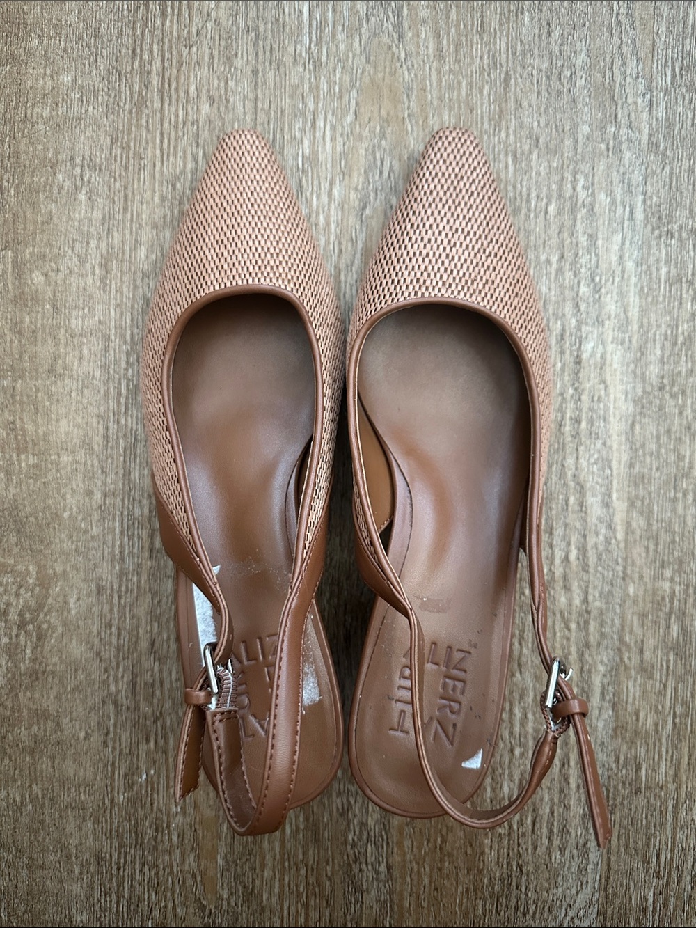 Naturalizer Cognac Textured Pointed-Toe Slingback Heels